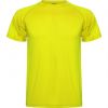 Camisetas técnicas roly montecarlo de poliéster amarillo fluor con logo vista 1